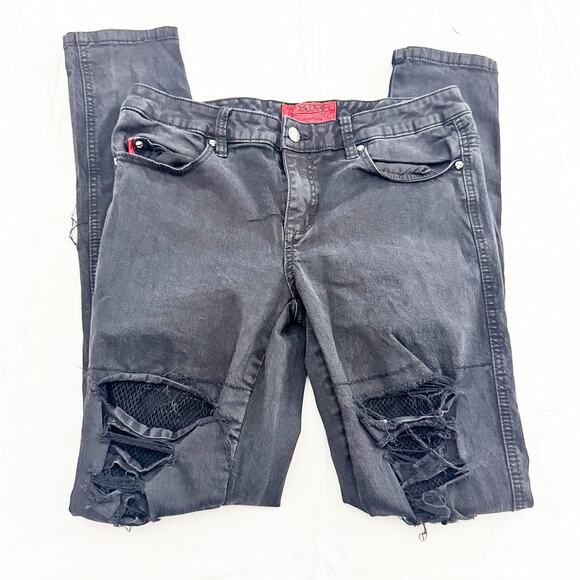 Tripp Black Ripped Skinny Punk Rock Denim Distressed Jeans Size 11 - Picture 4 of 7
